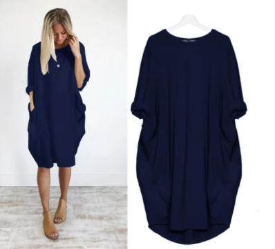 Explosive Casual Loose Pocket Long Sleeve Dress