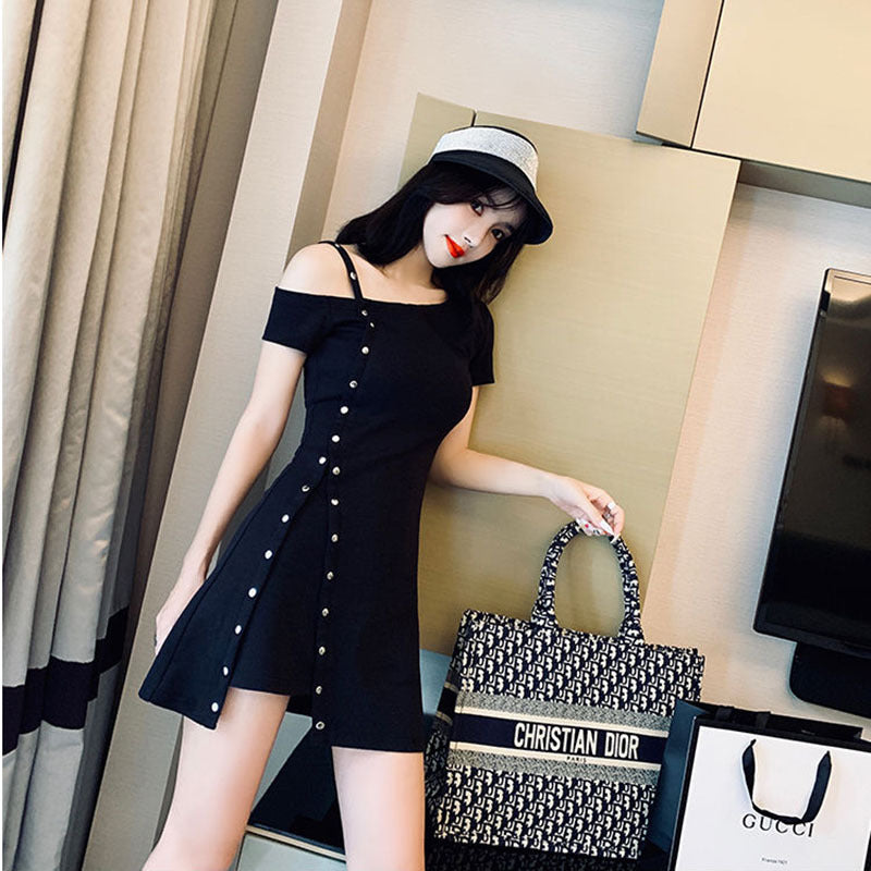 Be Careful Of The Machine Strapless Suspender Skirt Irregular Slim Niche Solid Color Dress Women