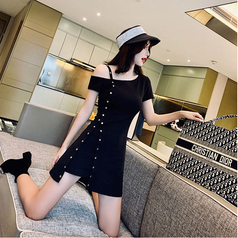 Be Careful Of The Machine Strapless Suspender Skirt Irregular Slim Niche Solid Color Dress Women