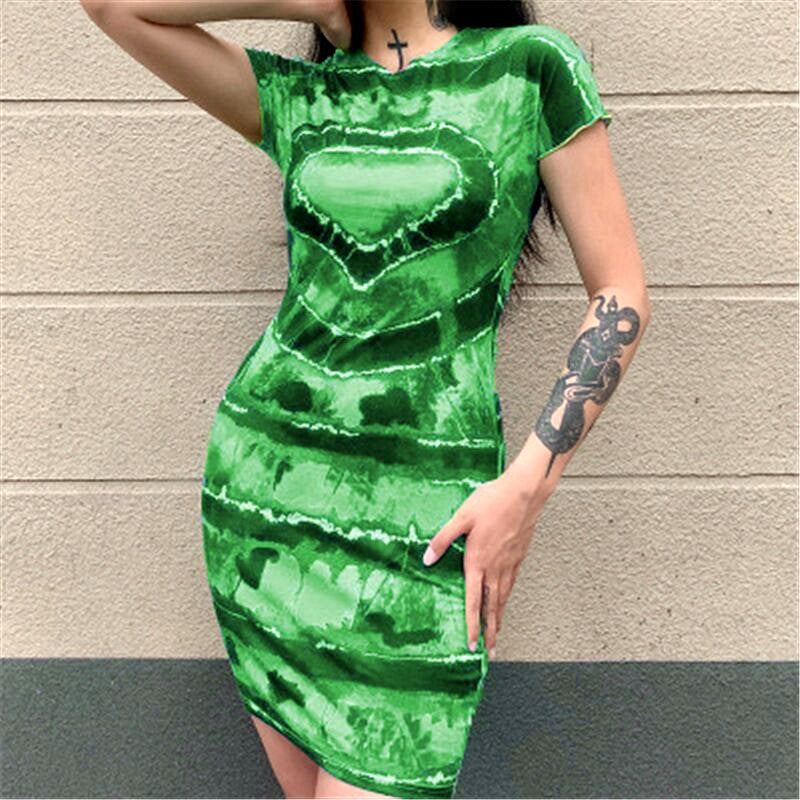 Women's Love Printed Short Sleeve Jumpsuit Covered Hip Skirt