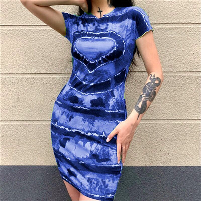 Women's Love Printed Short Sleeve Jumpsuit Covered Hip Skirt