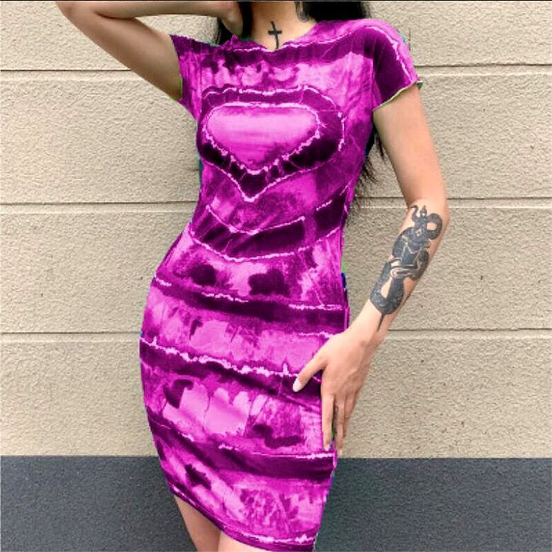 Women's Love Printed Short Sleeve Jumpsuit Covered Hip Skirt