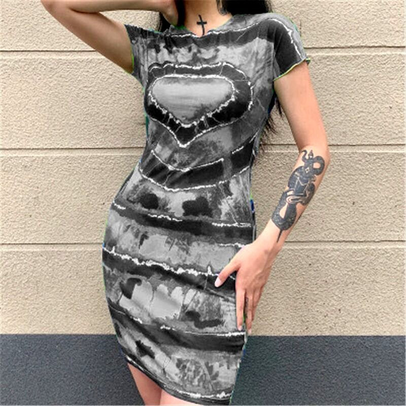 Women's Love Printed Short Sleeve Jumpsuit Covered Hip Skirt