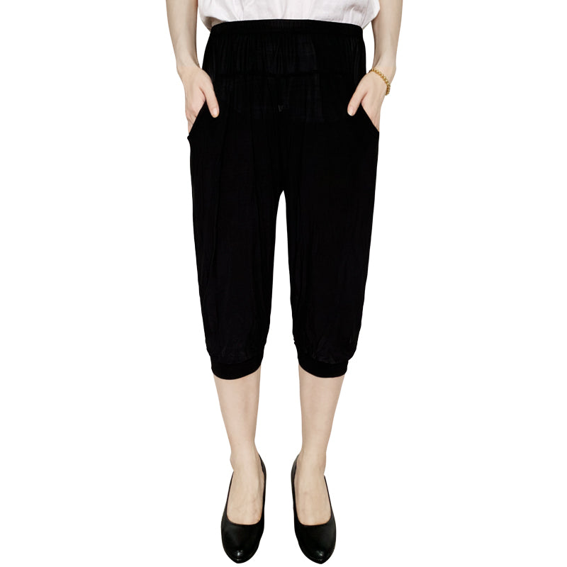 Cage pants printed large size thin ice silk elastic waist mother pants