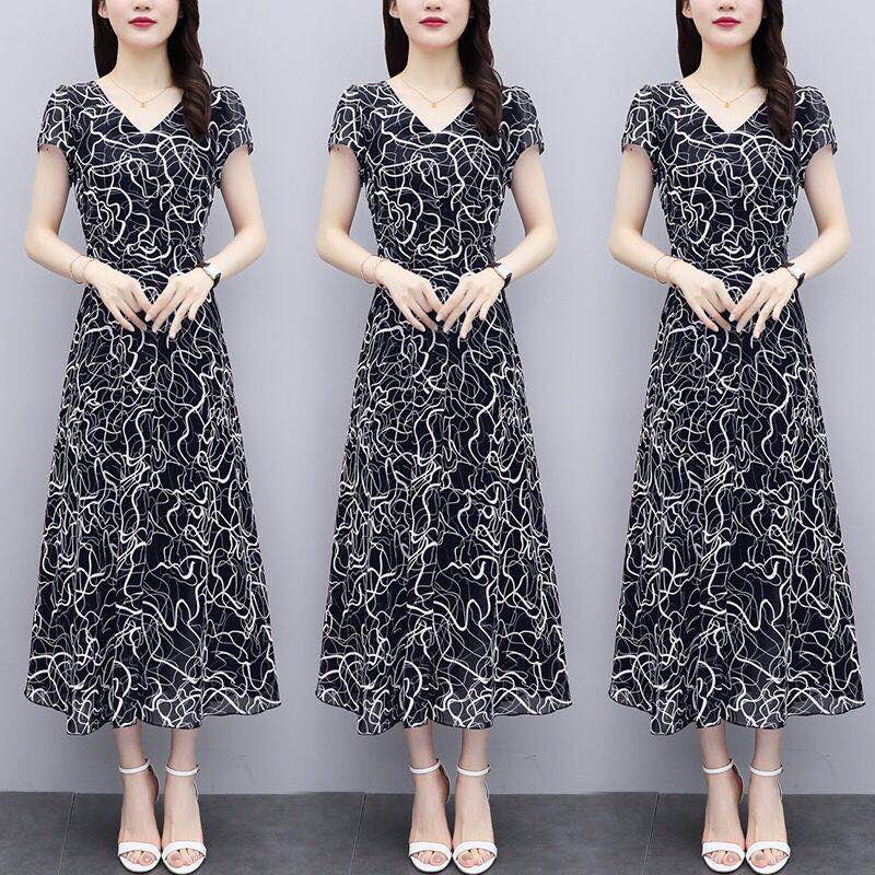 Fashion Simple V-Neck Floral Chiffon Dress