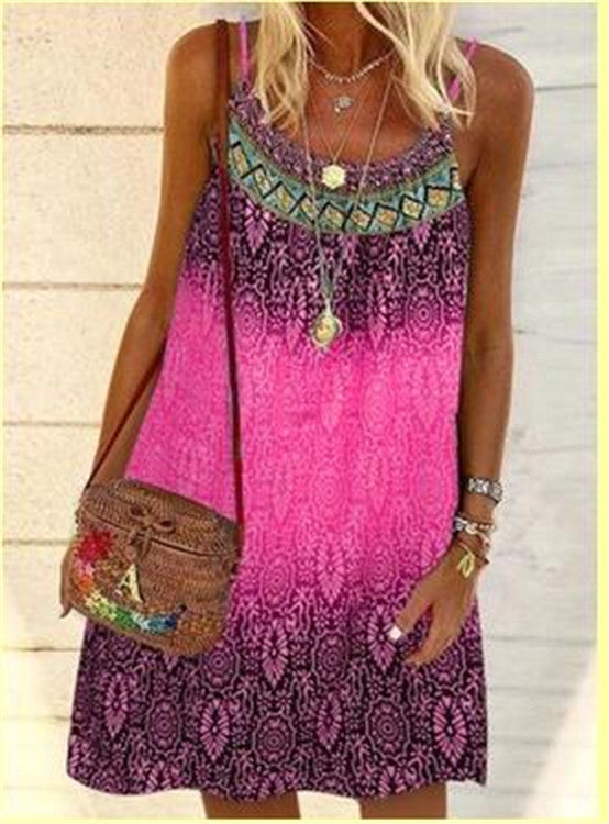 Summer Dress Printed Loose Strap Chiffon Dress