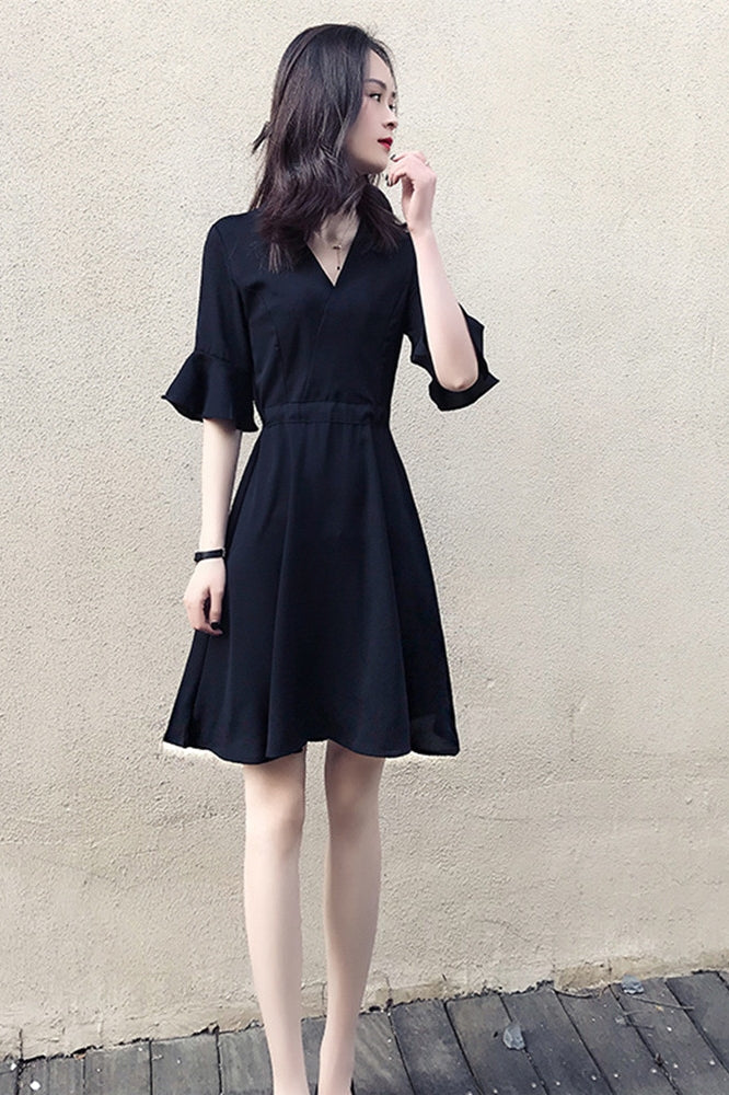 Hepburn Platycodon Skirt Spring And Summer New Black Slim V-neck Temperament Waist Down French Dress