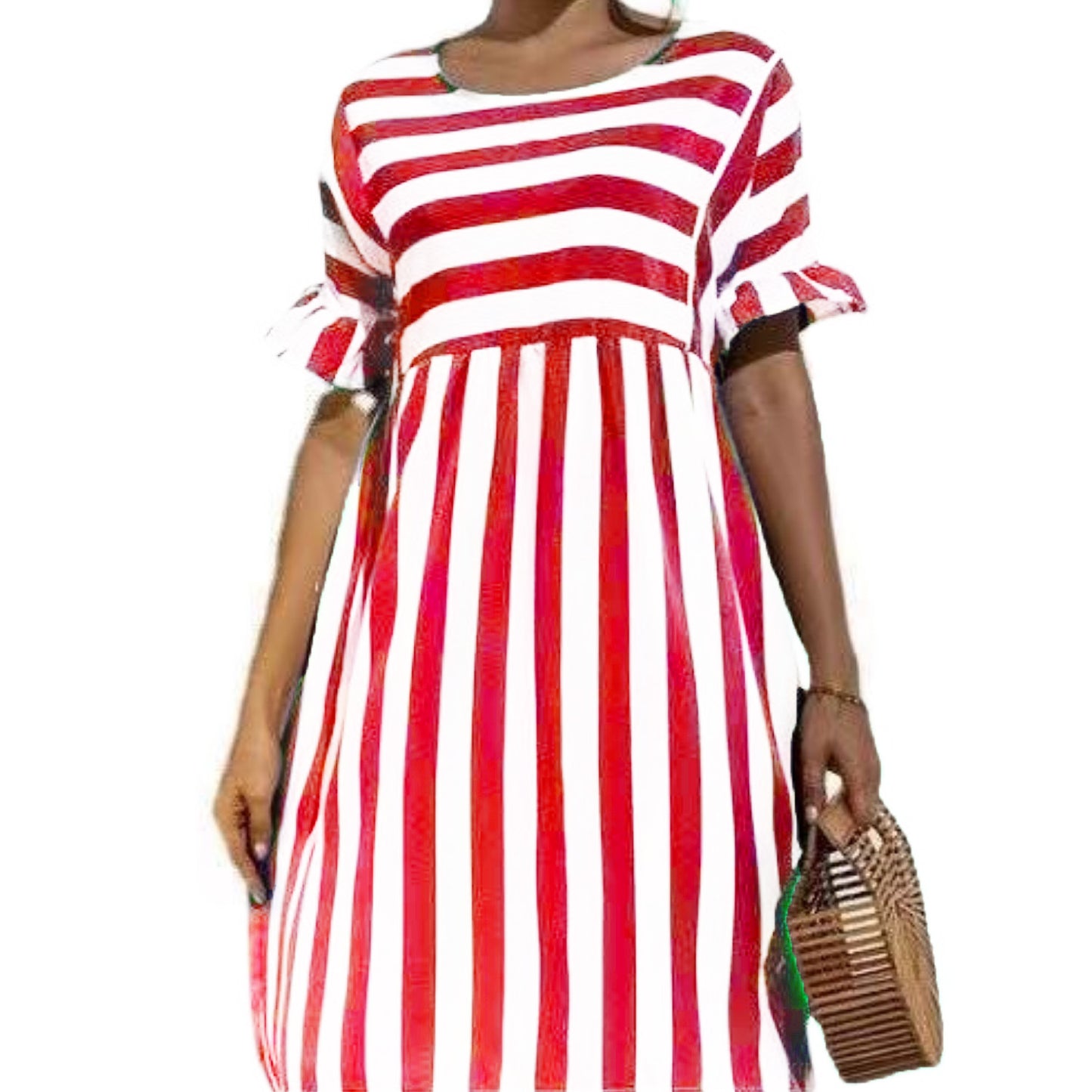 Fashion Simple Ladies Striped Stitching Dress