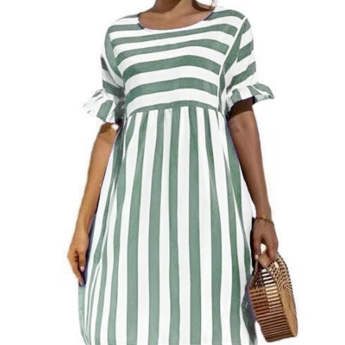 Fashion Simple Ladies Striped Stitching Dress