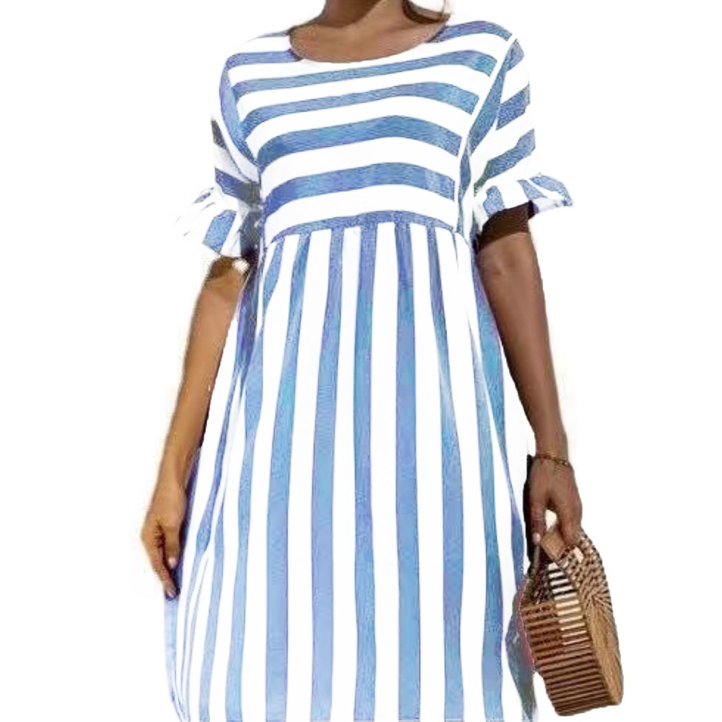 Fashion Simple Ladies Striped Stitching Dress