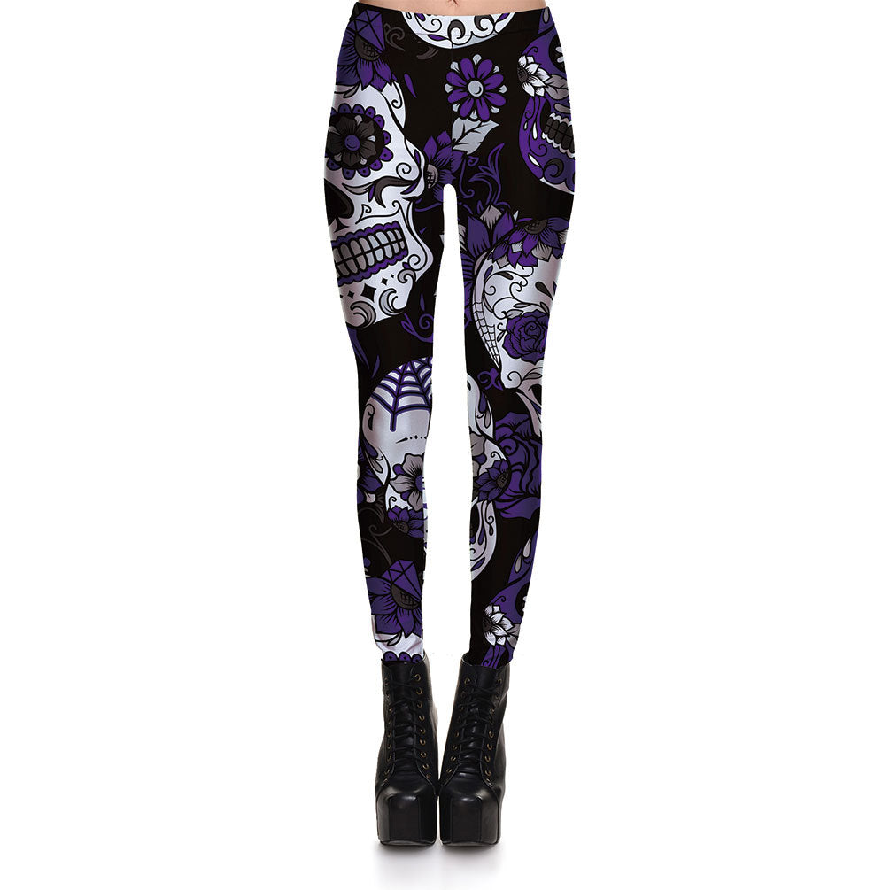 Leggings Fitness High Quality Women's Purple Skull Vines Evil Legging Sexy Stretch Digital Print Pants Cool Trousers