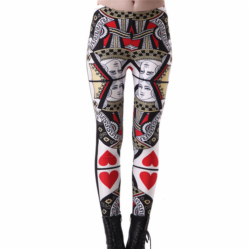 Poker Print Red Heart Queen Leggings