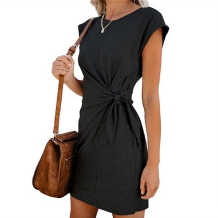 Round neck loose short sleeve dress