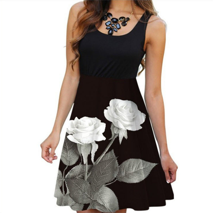 Women's Sleeveless Round Neck Digital Printed Dress