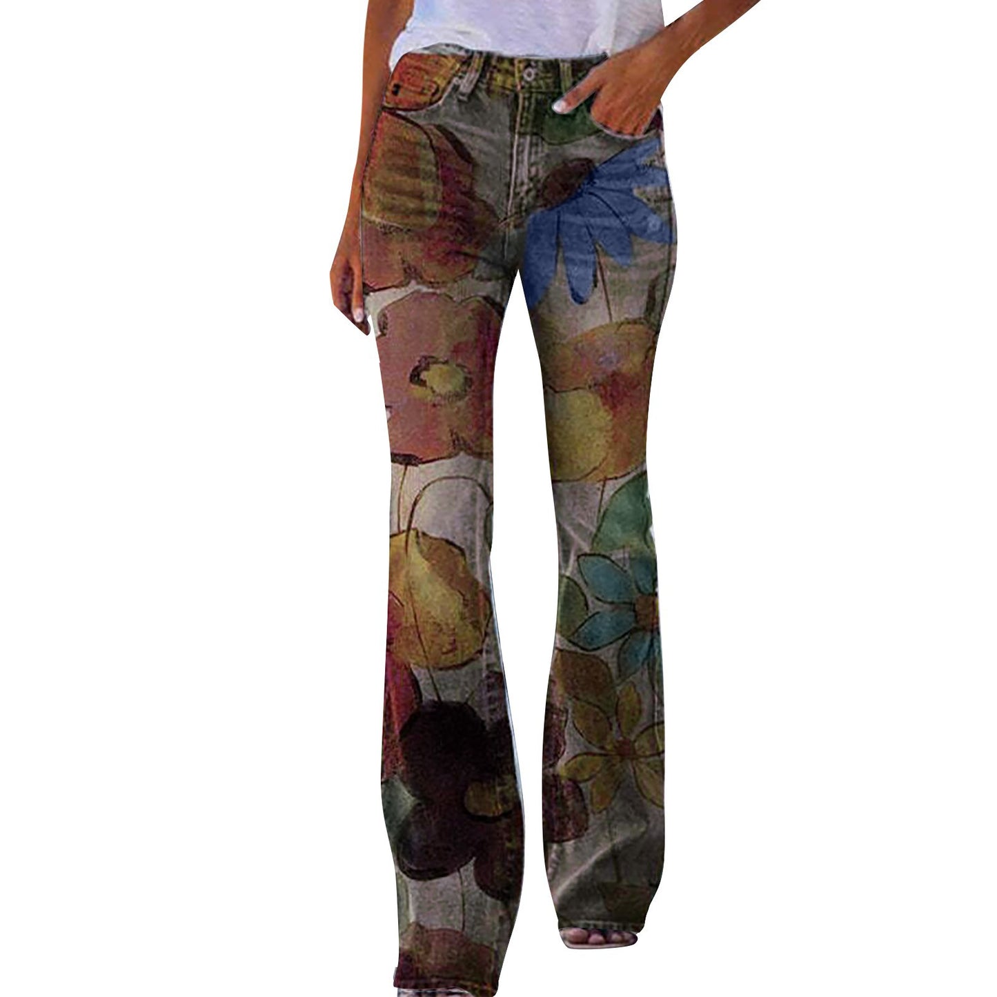 European And American Plus Size Women's Casual Pants Floral Thin Trousers