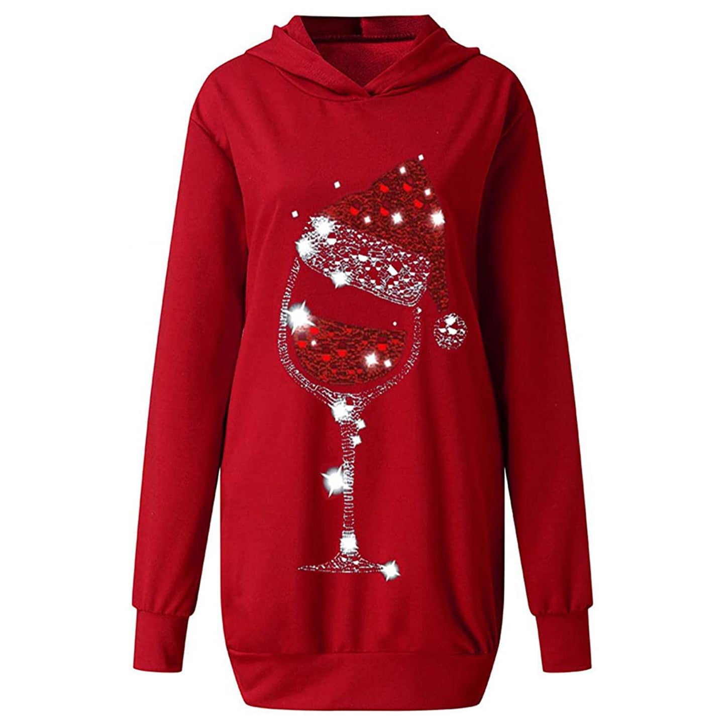 Women's Printed Mid-length Pocket Hooded Long Sleeve Sweater