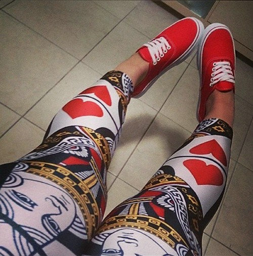 Poker Print Red Heart Queen Leggings