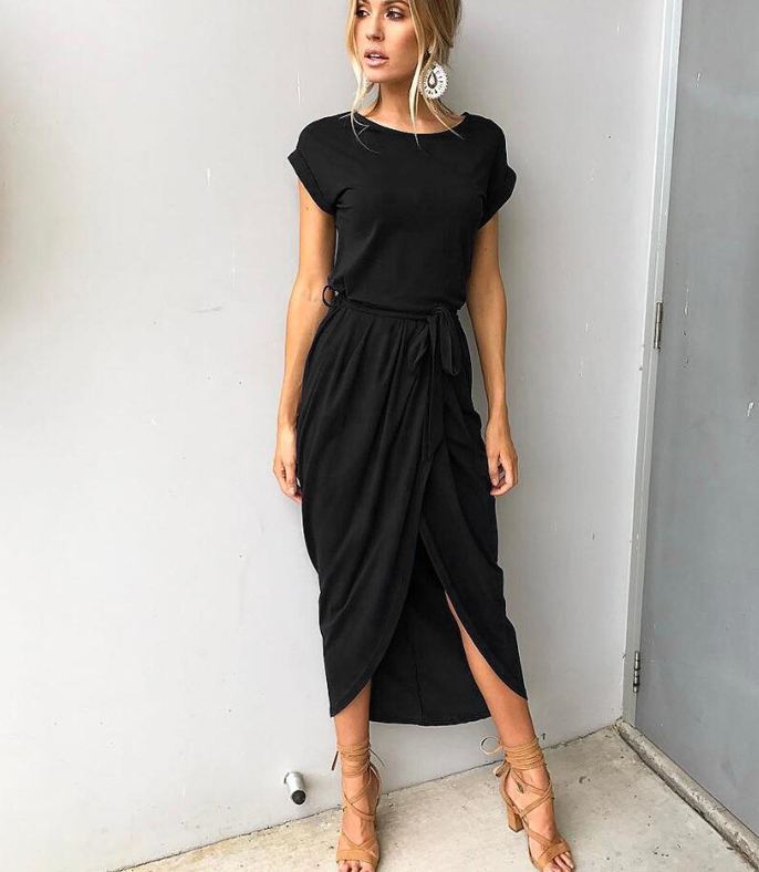 summer crossover new solid color anti-sleeve flat jumpsuit long skirt dress