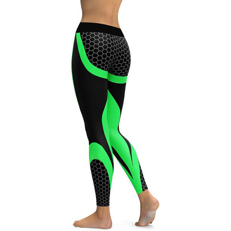 Geometric Honeycomb Digital Printing Pants, Yoga Pants, Sports Pants, High Elastic Bottompants