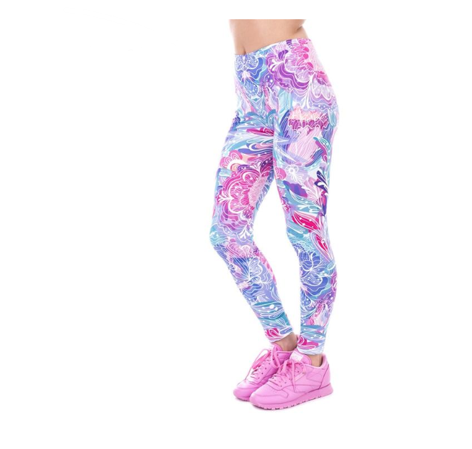 Zohra Exotic Purple Flowers Workout Leggings Elegant Cozy High Waist