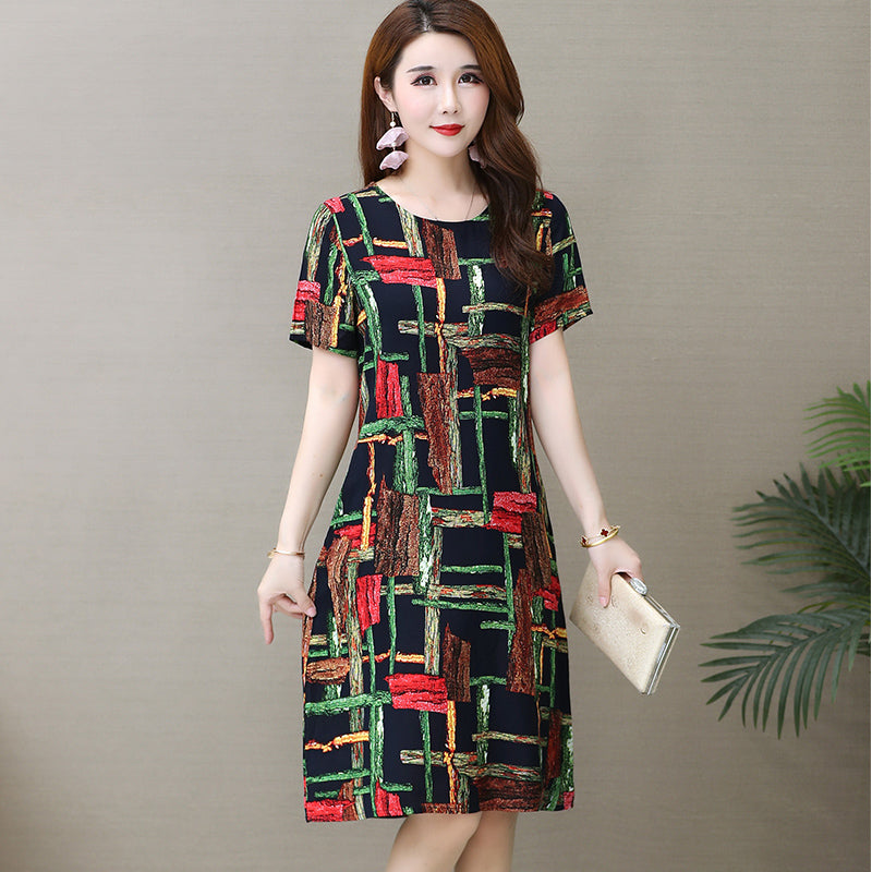 Short sleeve cotton silk dress