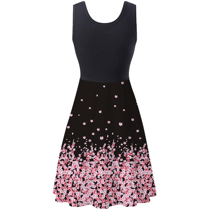 Sleeveless Round Neck Ladies Digital Print Dress