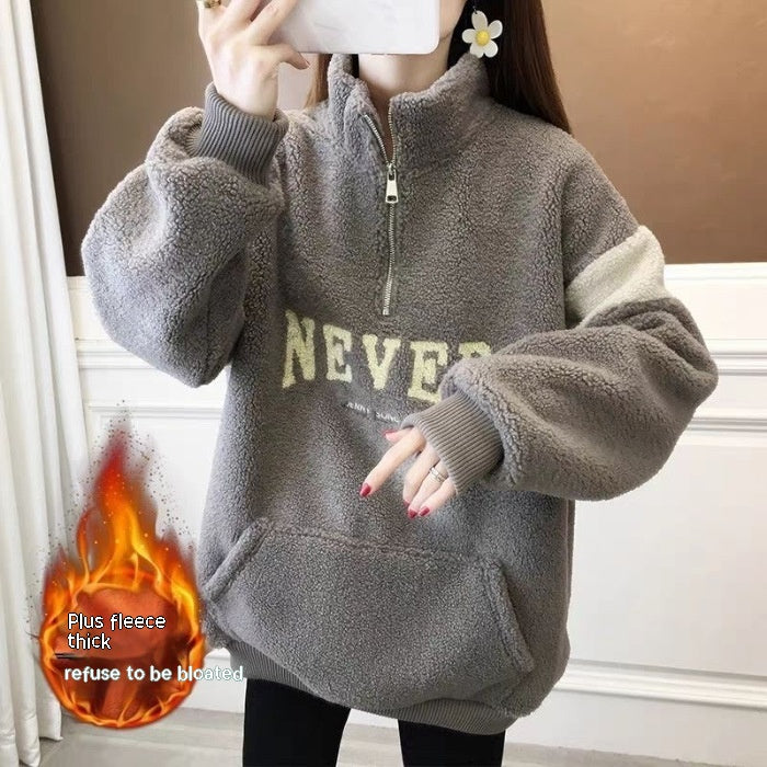 Women's Winter Thickened Velvet Padded-letter Sweater