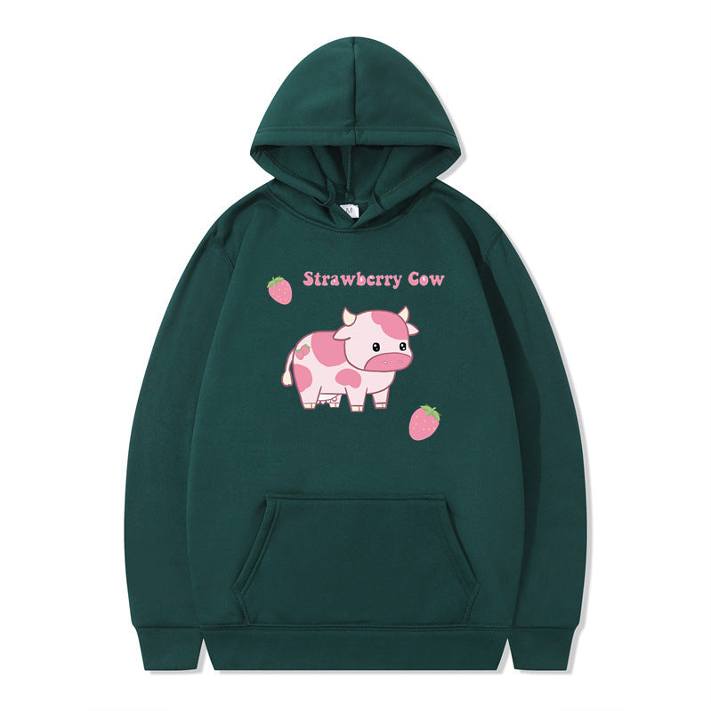 Strawberry Milk Print Long-sleeved Hoodie