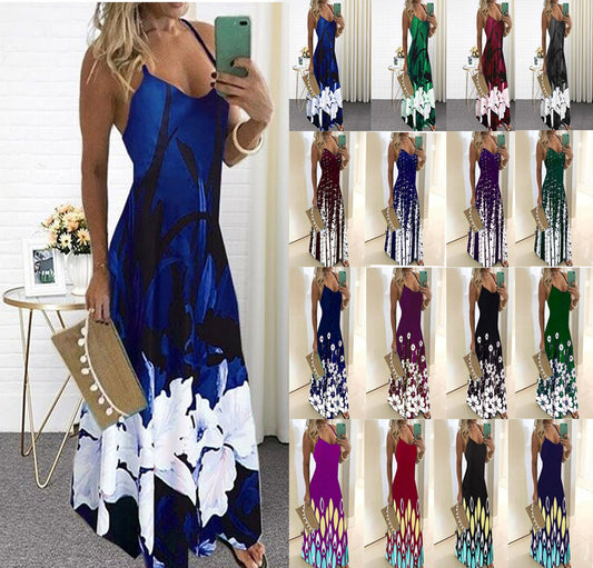 V-neck positioning floral sling dress