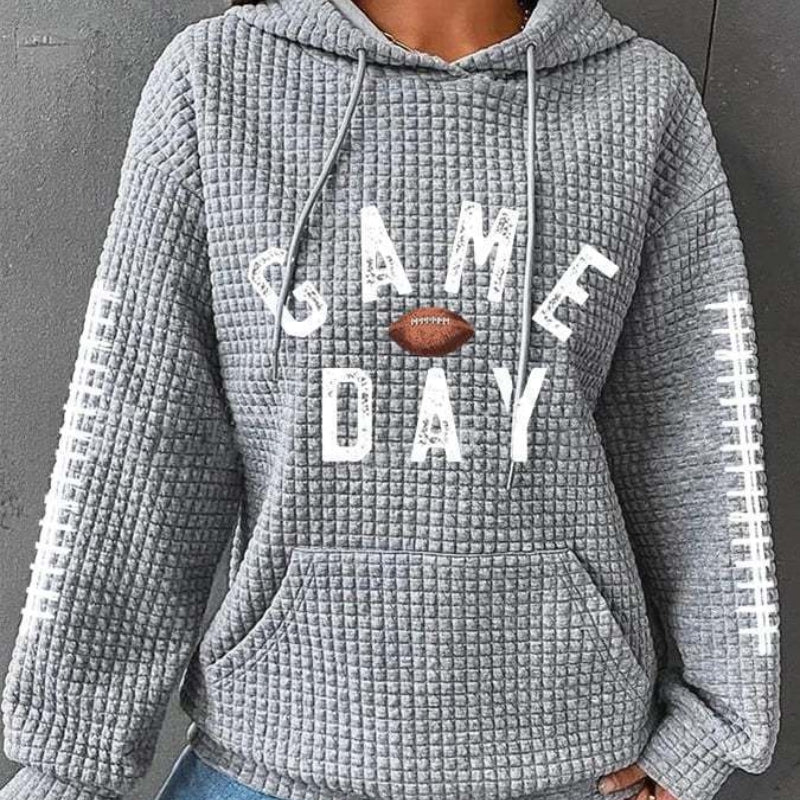 Women's Rugby Print Hooded Waffle Sweater