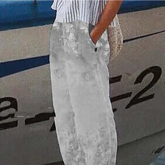 Pantalones casuales con orejas de trapo simples de algodón y lino con impresión digital 3D