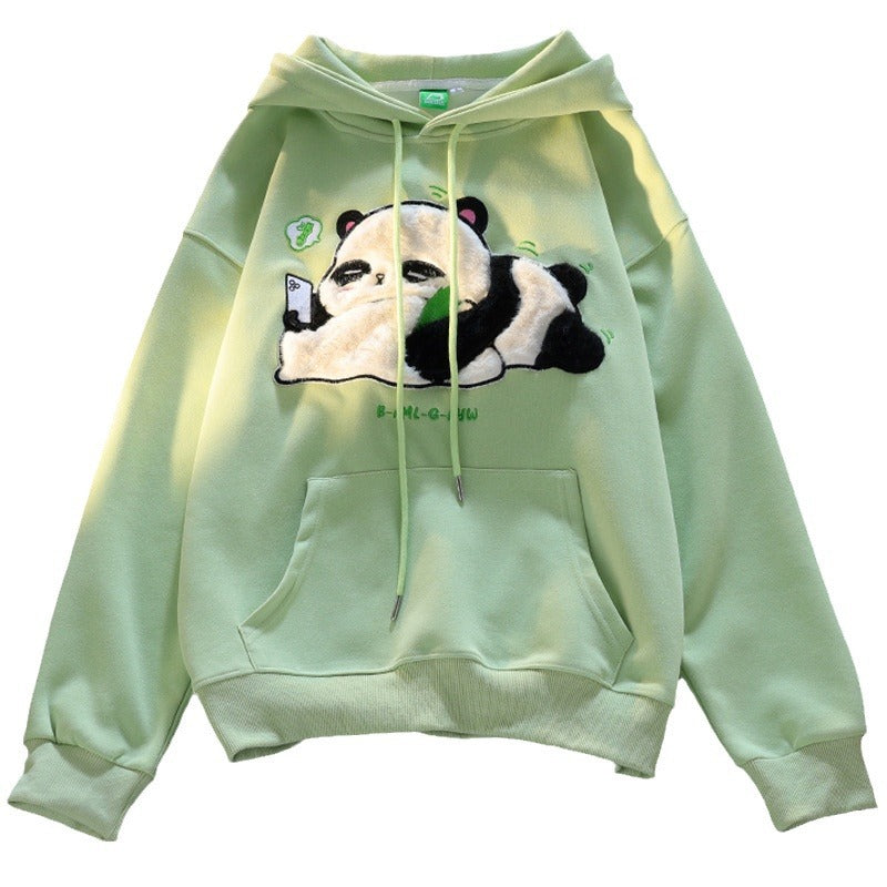 Flocking Cute Panda Hooded Sweater Men And Women Autumn Loose Bf Idle Style Couple Coat