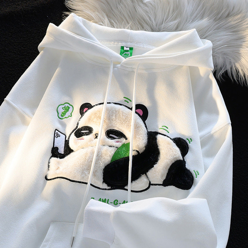 Flocking Cute Panda Hooded Sweater Men And Women Autumn Loose Bf Idle Style Couple Coat