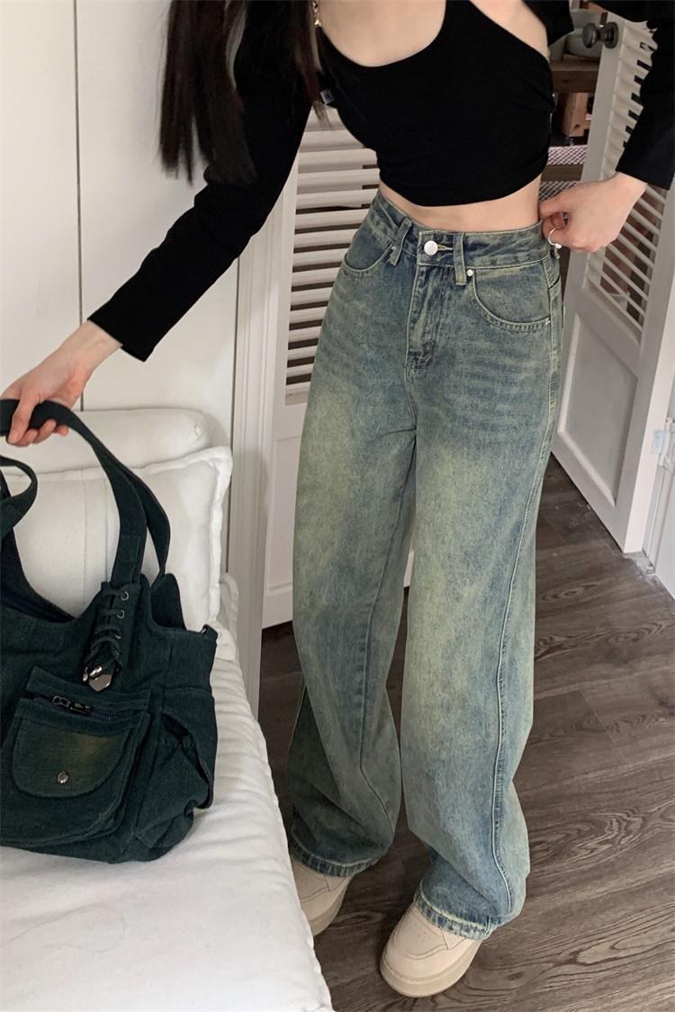 Casual Nostalgic Retro Mop Loose Straight Jeans