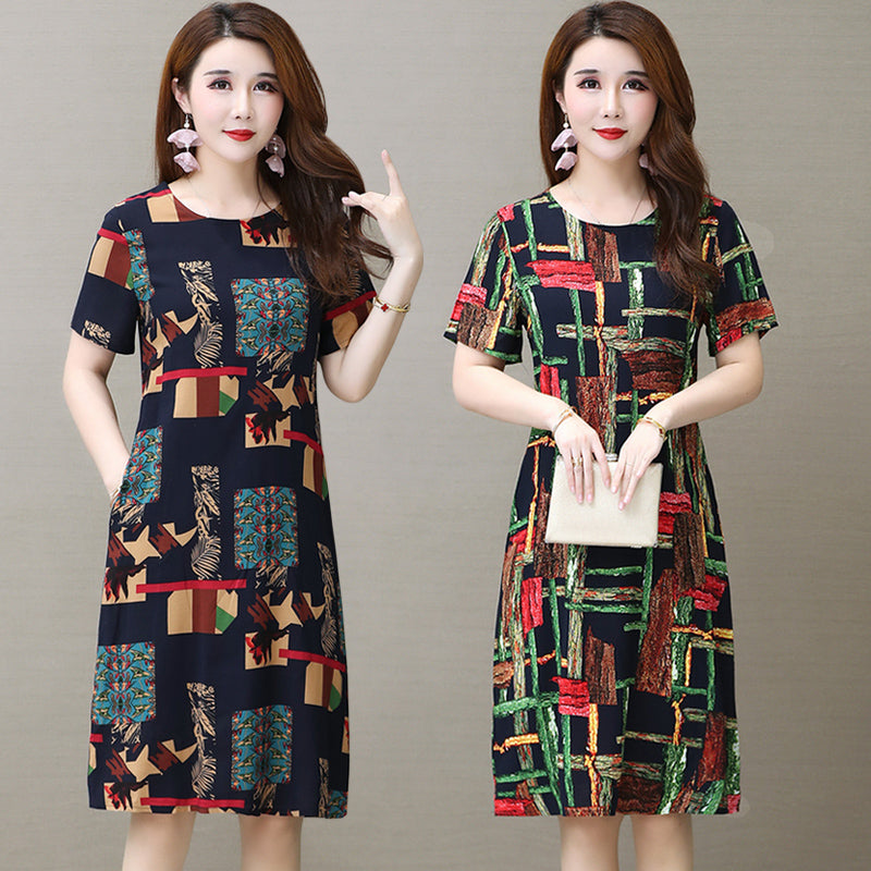 Short sleeve cotton silk dress