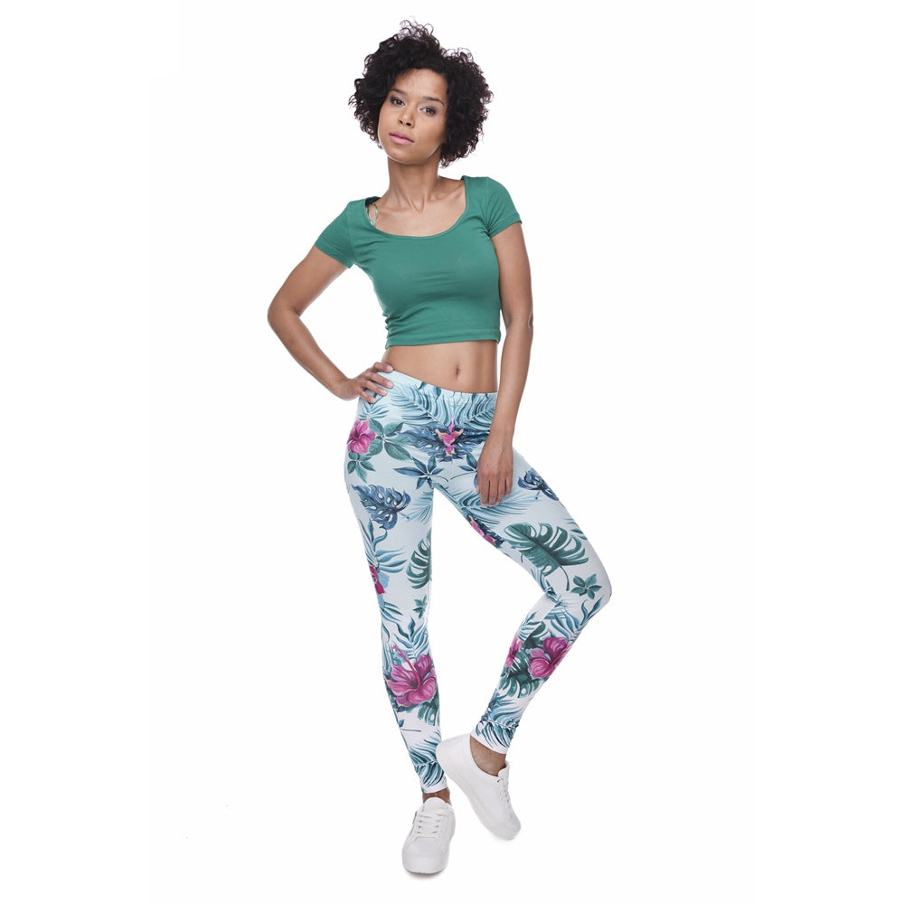 Tortoise back leaf floral cropped pants