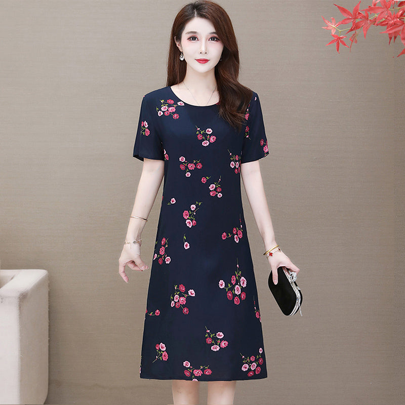 Short sleeve cotton silk dress