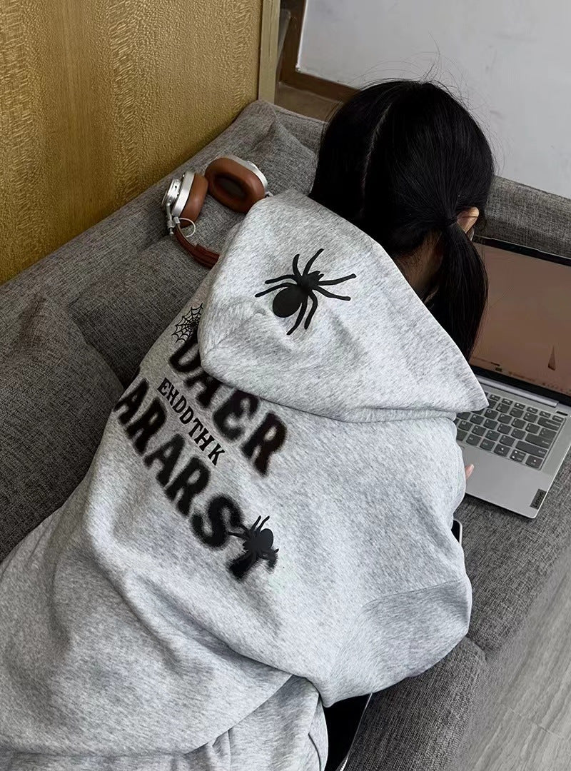 Women's American-style Retro Fashion Brand Spider Letter Hooded Sweater