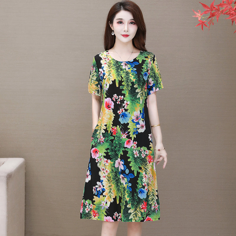 Short sleeve cotton silk dress