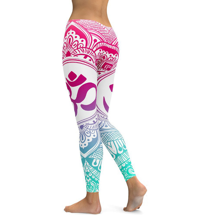 New Blue Decolorization Mandala Leggings Women Plus Size XL Athletic Yoga Leggings Running Fitness Workout Pants