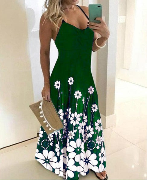 V-neck positioning floral sling dress