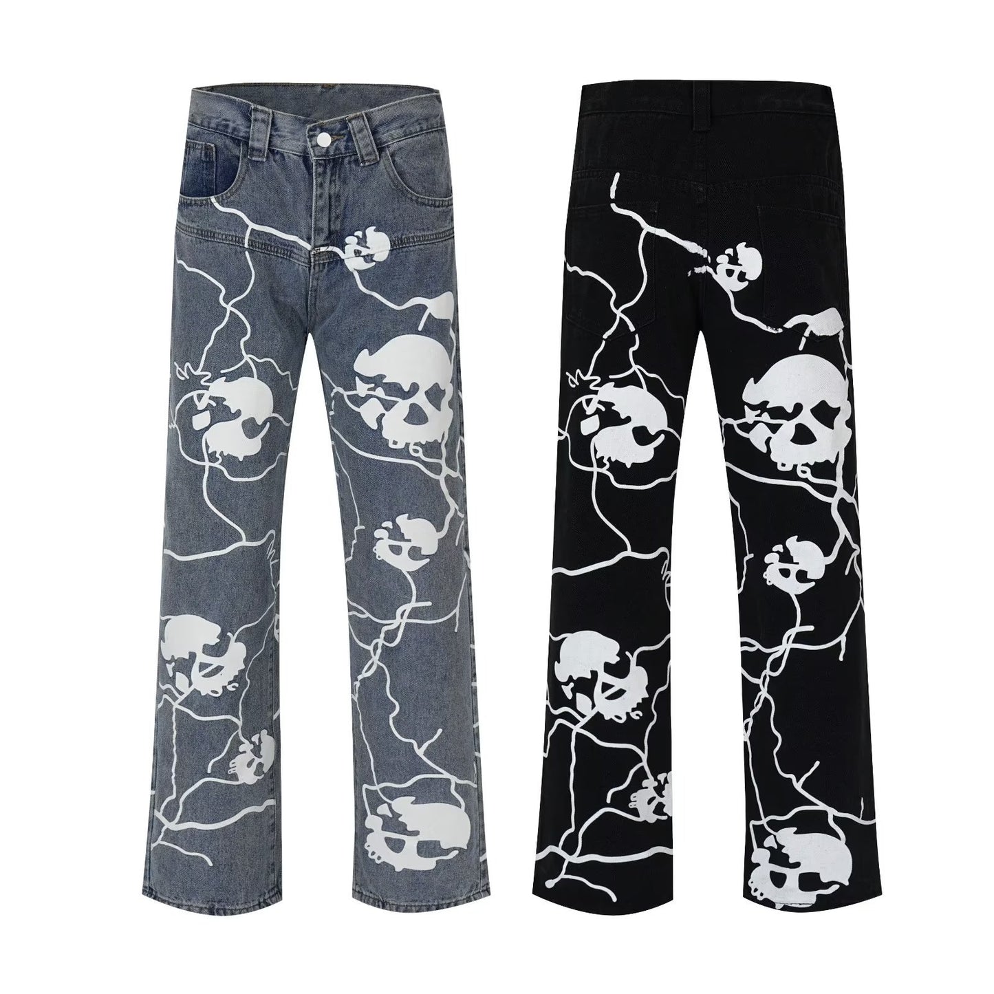 Lightning Skull Washed Denim Trousers