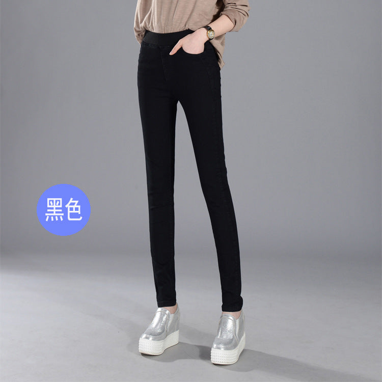 Korean version of the new women's casual waist elastic waist stretch jeans slim size trousers on behalf of a tide