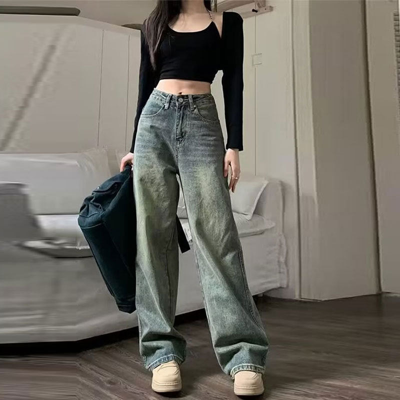 Casual Nostalgic Retro Mop Loose Straight Jeans