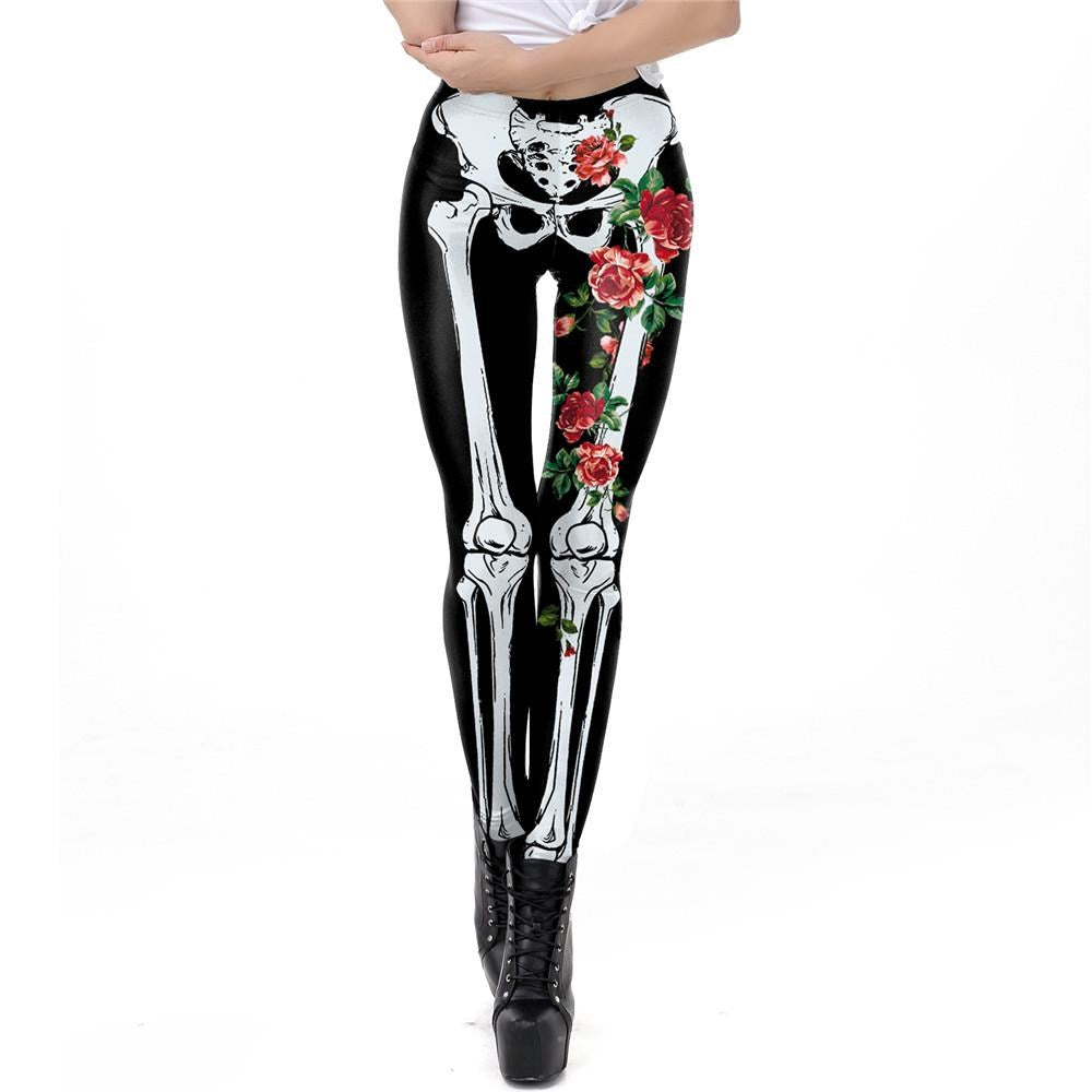 3D Rose Skull Print pants for women