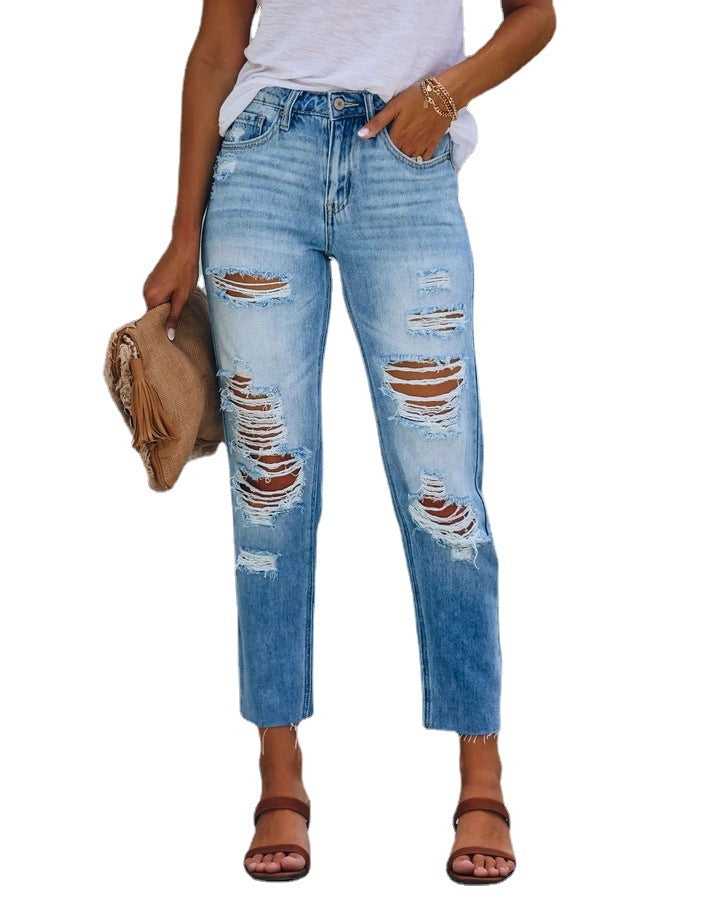 Slim Slimming Washed Denim Trousers