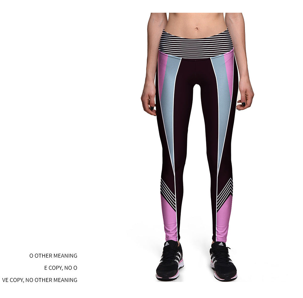 Colorblock 3D Digital Printing Sports Tight Fitness Polyester Pants