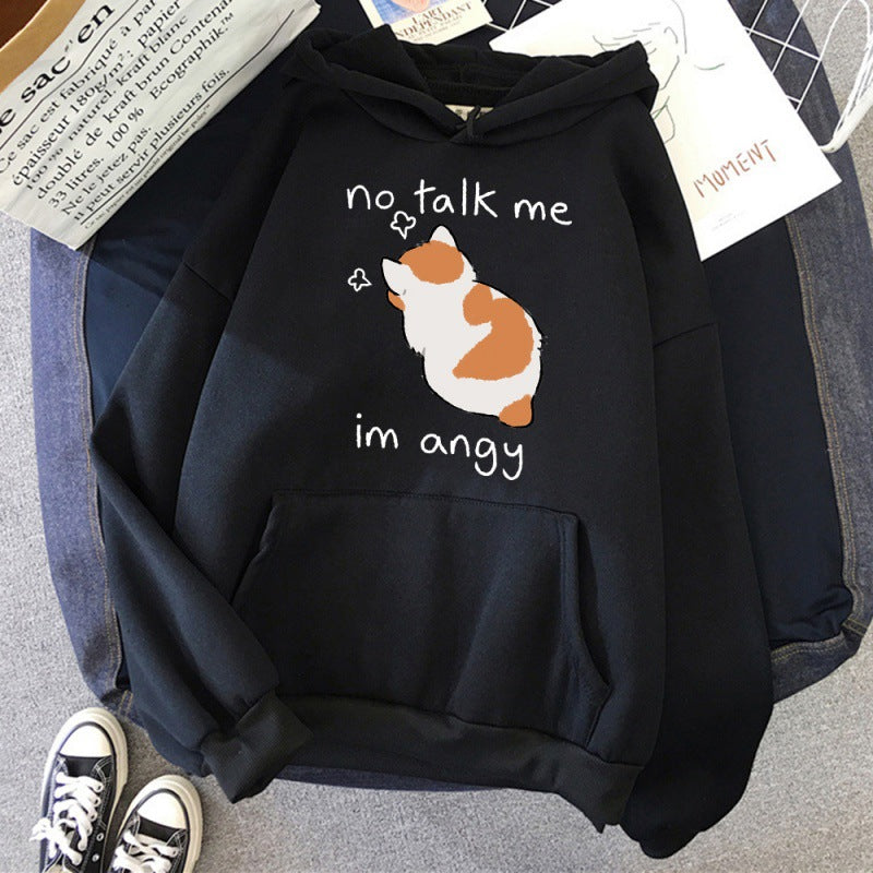 No Talk Me Cute Angry Cat Print Women Hoodie