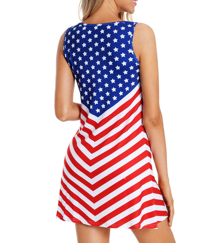 Flag Pentagram Digital Print Sleeveless Dress