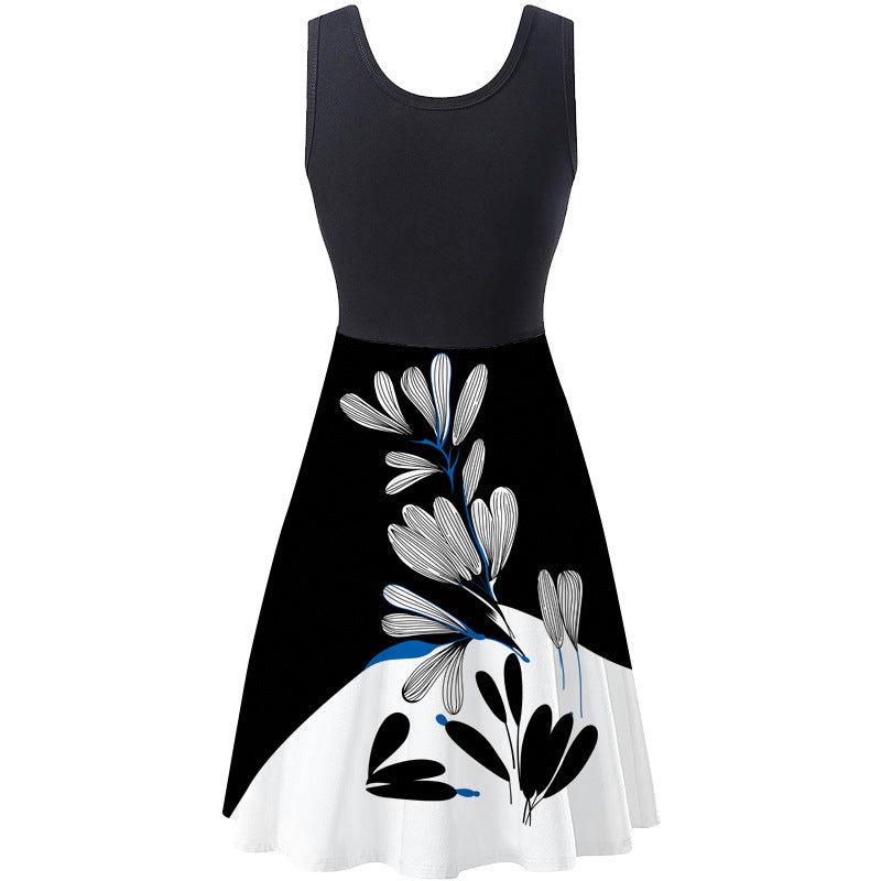 Sleeveless Round Neck Ladies Digital Print Dress